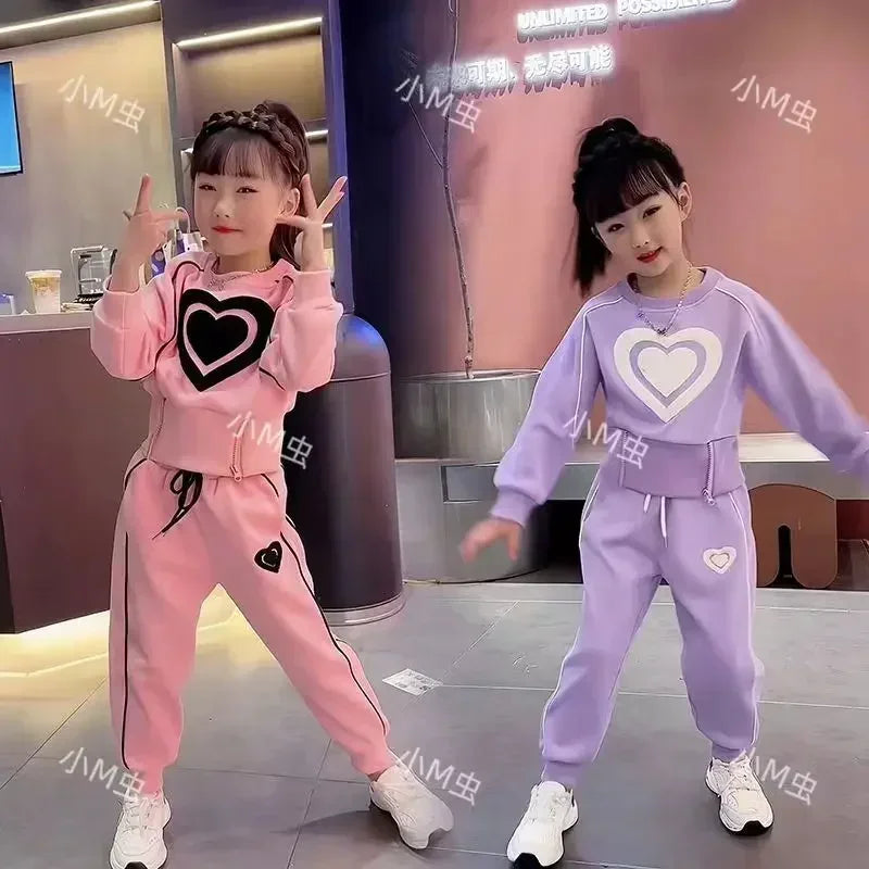 New Spring Autumn Girls Clothing Sets Kids Casual Sweatshirt+pant 2pcs Suit Tracksuit Child Outfit Sets Printing Sportswear 1-9