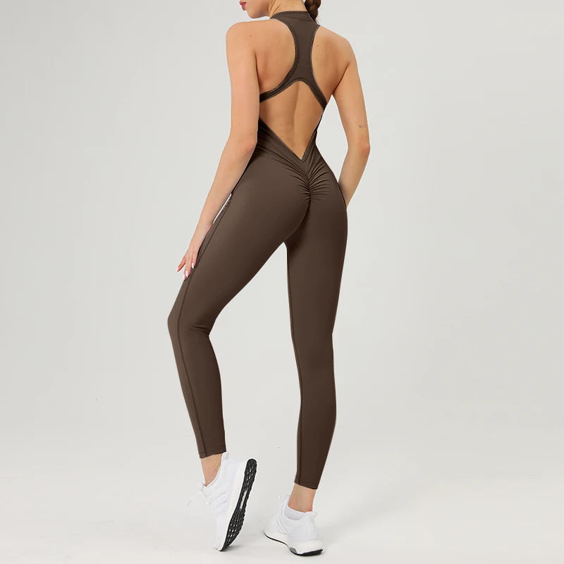 Scrunch Gym Jumpsuit – Women's Fitness Set, Zipper Sportswear