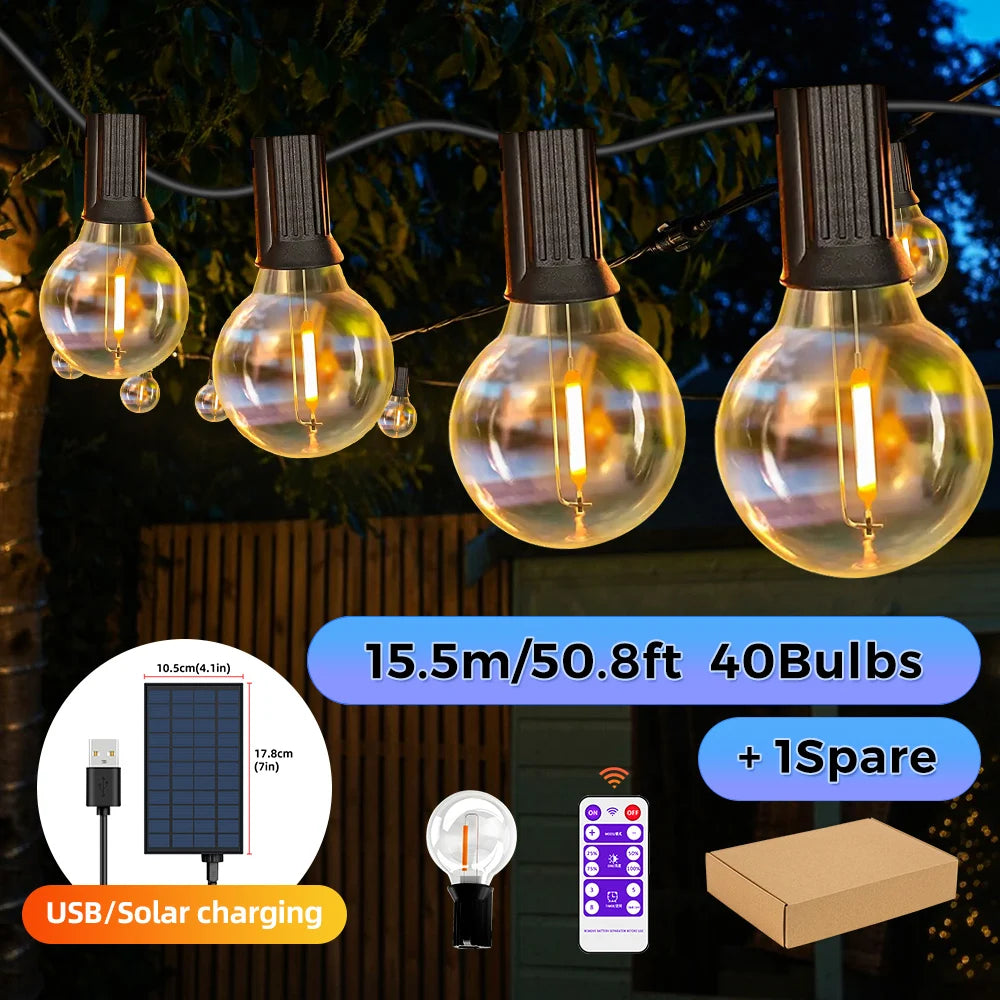 Solar String Lights G40 – 15.5 meters 41 bulbs