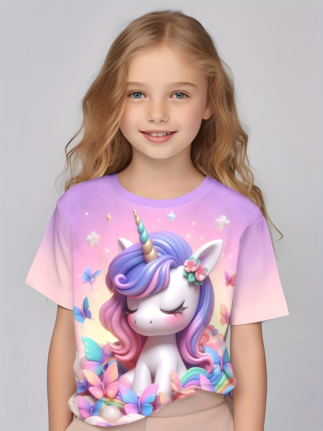 Children Clothing Girls Enchanting 3d Fairy Print Short Sleeve T Shirt Tops Comfortable Crew Neck Casual Tees Kids Girl Clothes