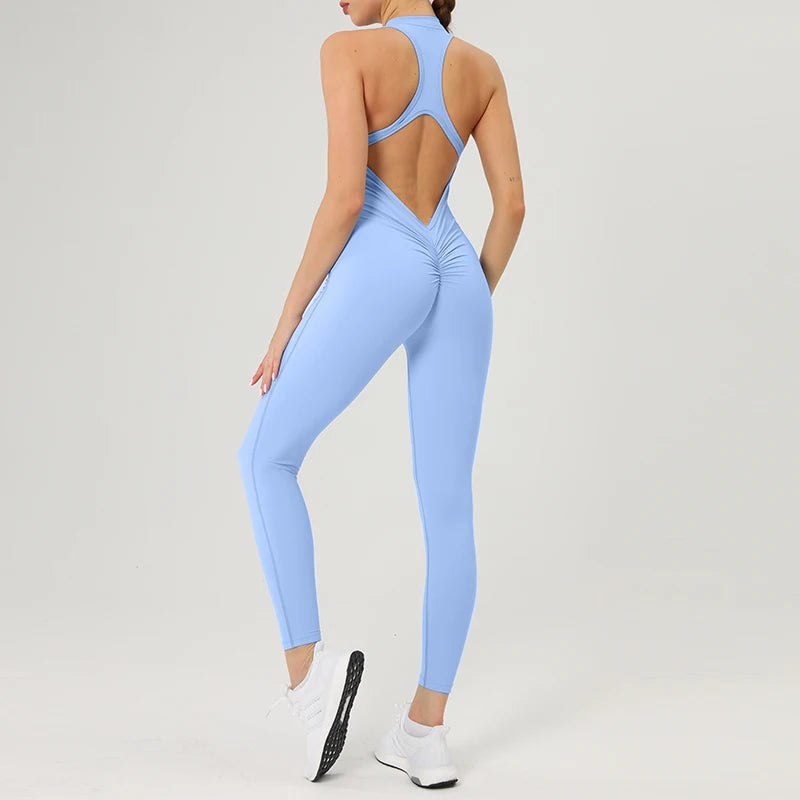 Scrunch Gym Jumpsuit – Women's Fitness Set, Zipper Sportswear