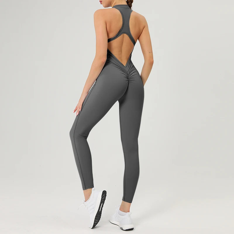Scrunch Gym Jumpsuit – Women's Fitness Set, Zipper Sportswear