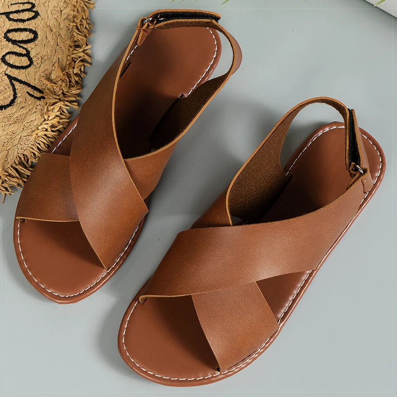 Women's Sandals 2025 Summer Shoes Women Flat Sandals Soft Pu Leather Sandalias De Mujer Summer Sandals Women Beach Footwear
