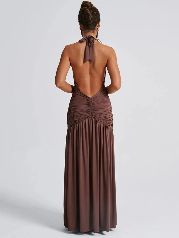 Mozision Halter Deep V Neck Backless Maxi Dress – Elegant Sleeveless Thigh-High Split Sexy Long Dress for Women
