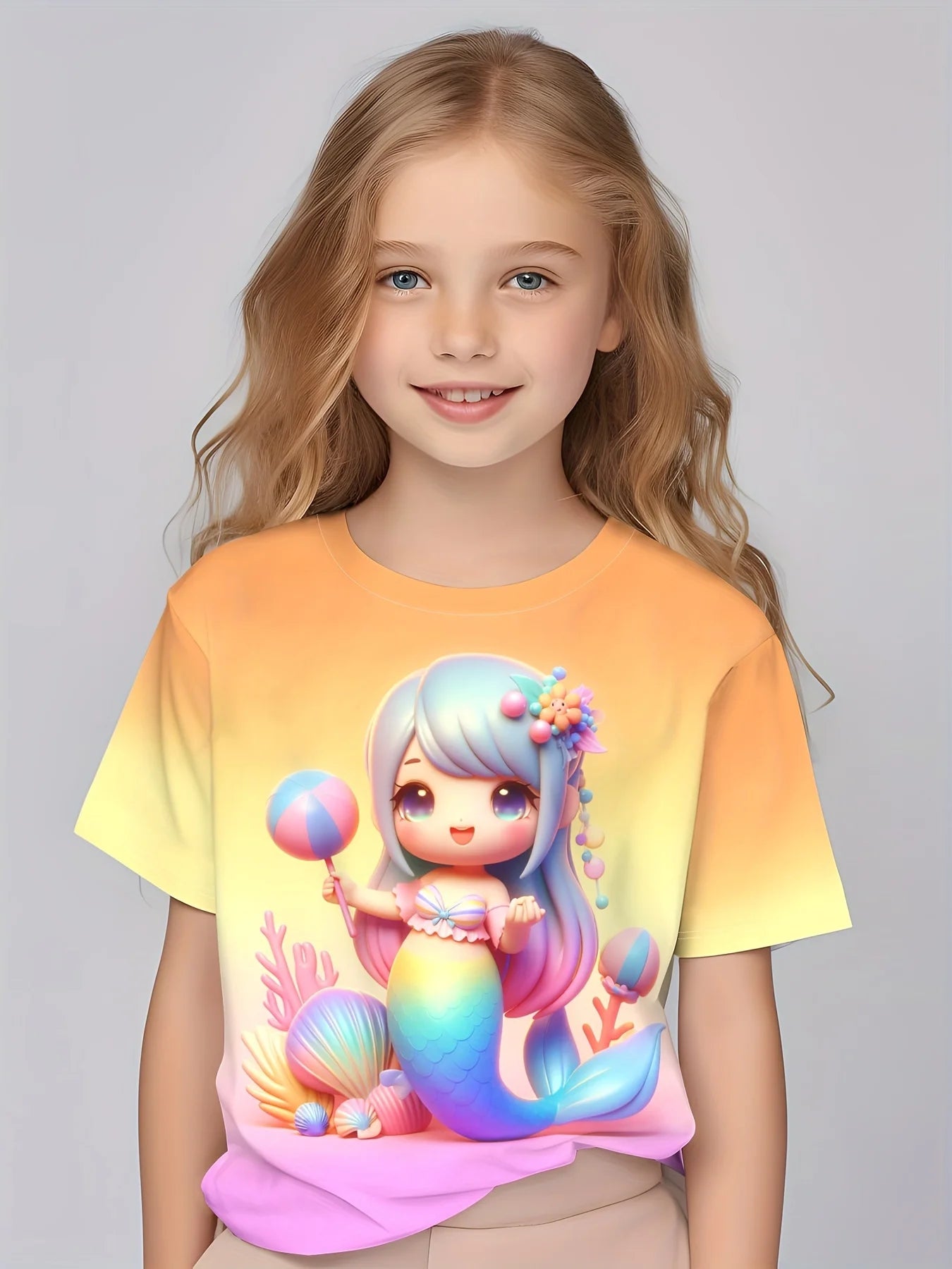 Children Clothing Girls Enchanting 3d Fairy Print Short Sleeve T Shirt Tops Comfortable Crew Neck Casual Tees Kids Girl Clothes