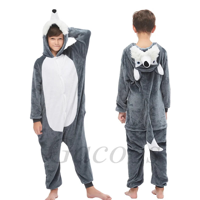 Children Pyjamas Unicorn Onesies Pajamas Animal Kigurumi Wolf Costumes Halloween Cartoon Anime Cosplay Clothes for Kids Jumpsuit