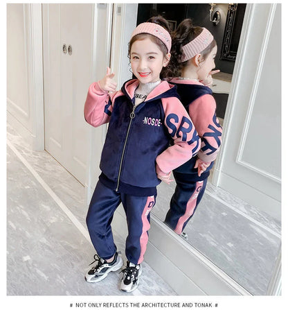 2025 Autumn winter girls tracksuit Toddler Teenager Clothes letter velvet jacket hoodie + Pant Children Kids 8 10 12 year spring