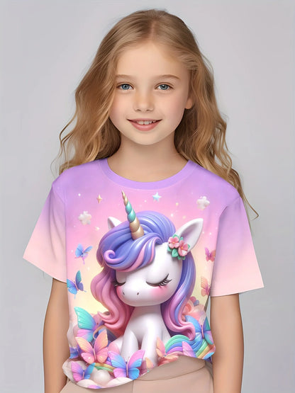 Children Clothing Girls Enchanting 3d Fairy Print Short Sleeve T Shirt Tops Comfortable Crew Neck Casual Tees Kids Girl Clothes