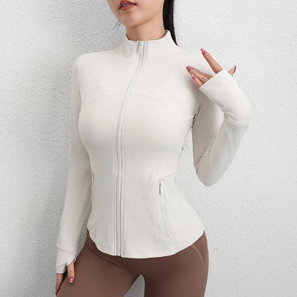 Yoga jacket  Spring and fall yoga jacket running fitness standing collar tight yoga exercise jacket