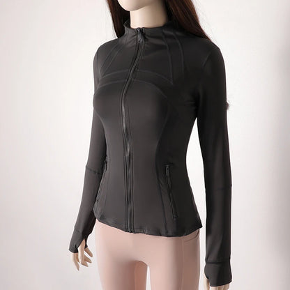 Yoga jacket  Spring and fall yoga jacket running fitness standing collar tight yoga exercise jacket