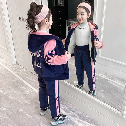 2025 Autumn winter girls tracksuit Toddler Teenager Clothes letter velvet jacket hoodie + Pant Children Kids 8 10 12 year spring